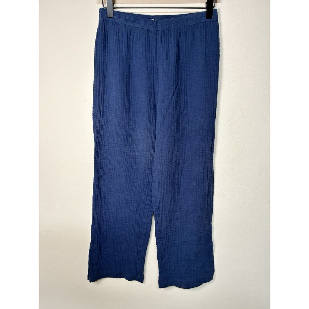 Soft Surroundings Gauze Wide Leg Pants Womens PXS Blue Crinkle Coastal Boho